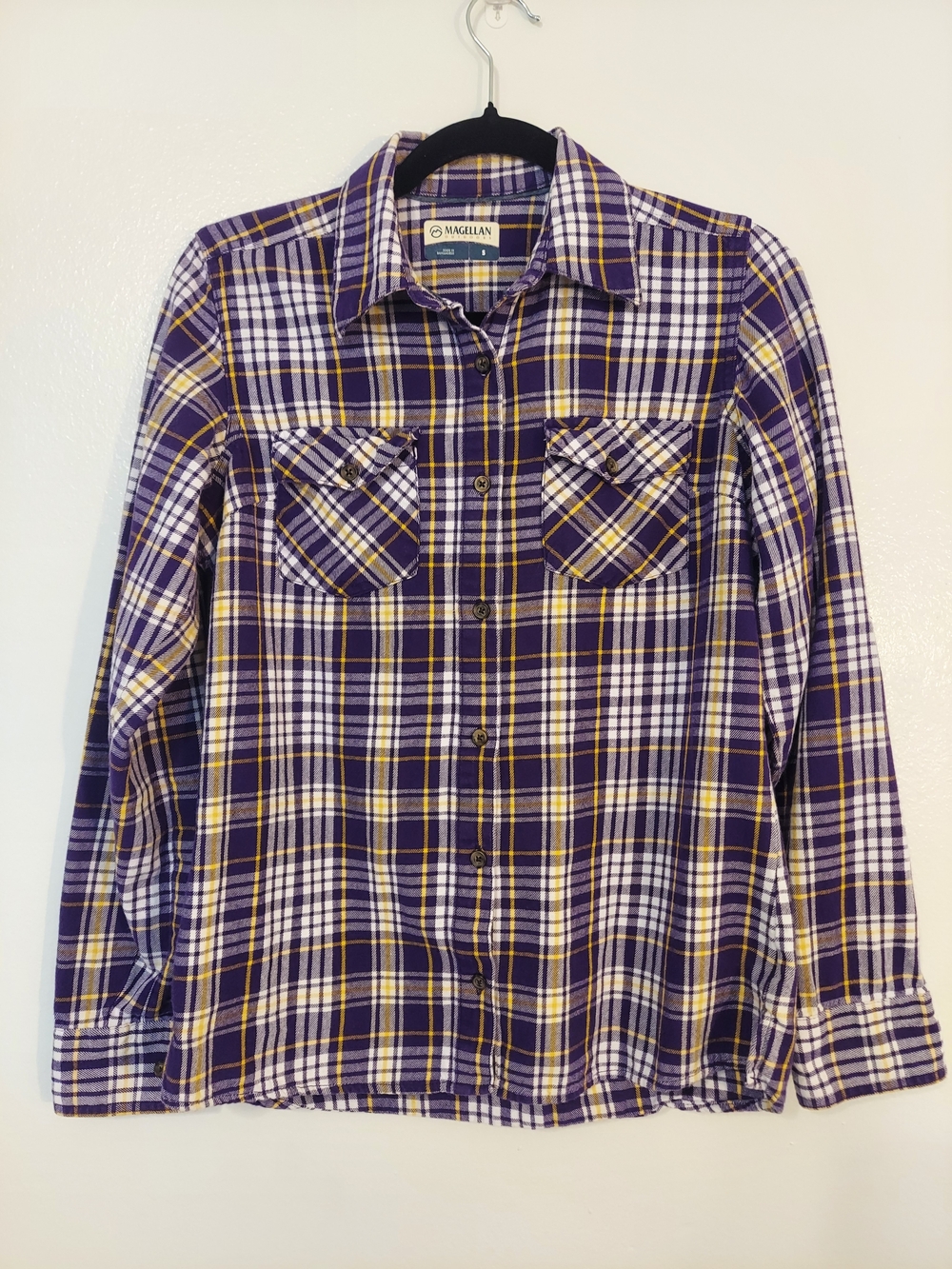 Magellan Outdoors Purple Plaid Button-Up Women's Cotton Collared Shirt Size S